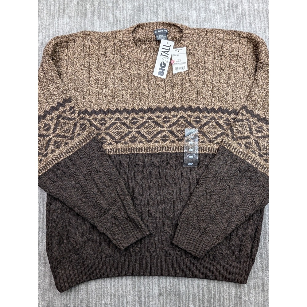 NEW VTG St Johns Bay Cable Knit Sweater Mens XLT Southwest Grandpa Crewneck USA